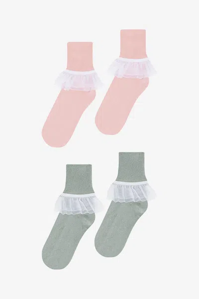 Los Angeles Apparel Aklsock-l2 - 2-pack Girly Lace Ankle Sock In Multi