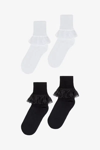 Los Angeles Apparel Aklsock-l2 - 2-pack Girly Lace Ankle Sock In Black