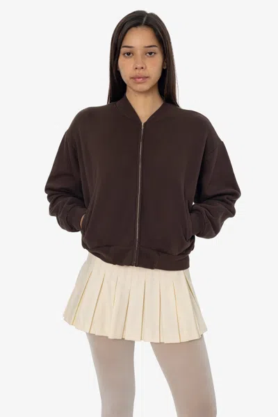 Los Angeles Apparel Alp375gd - Alpine Fleece Zip Up Cropped Bomber In Brown