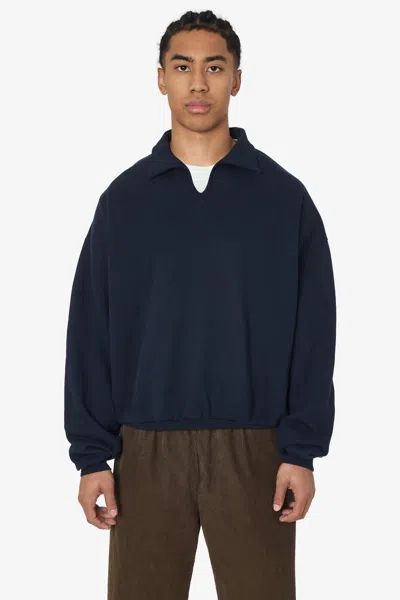Los Angeles Apparel Alp412gd - Alpine Fleece Polo Pullover In Blue