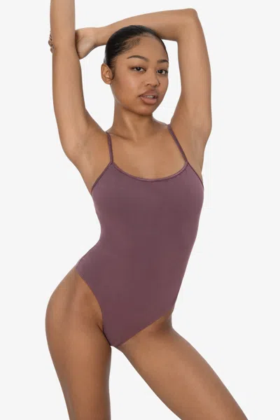 Los Angeles Apparel B100ct - Spaghetti Thong Bodysuit In Amethyst