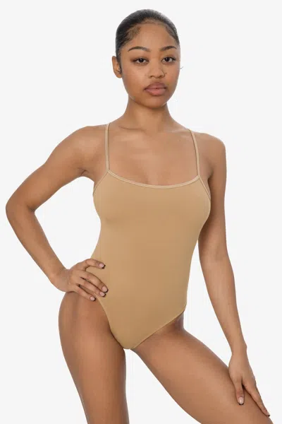 Los Angeles Apparel B100ct - Spaghetti Thong Bodysuit In Hazelnut