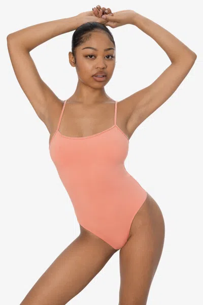 Los Angeles Apparel B100ct - Spaghetti Thong Bodysuit In Peach Beach