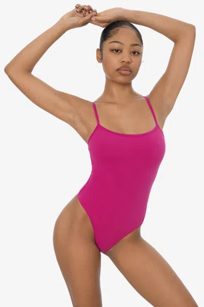 Los Angeles Apparel B100ct - Spaghetti Thong Bodysuit In Red Violet