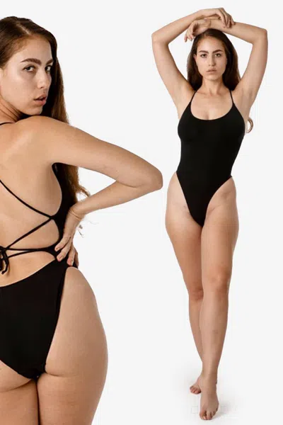 Los Angeles Apparel B105cf - Tie-back Bodysuit In Black