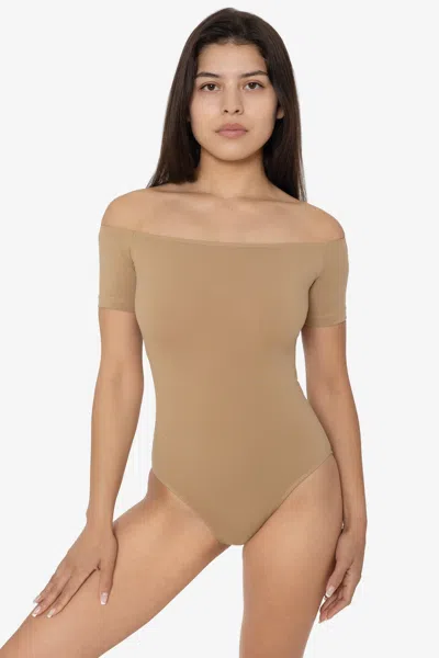 Los Angeles Apparel B121cf - Off Shoulder Bodysuit In Hazelnut
