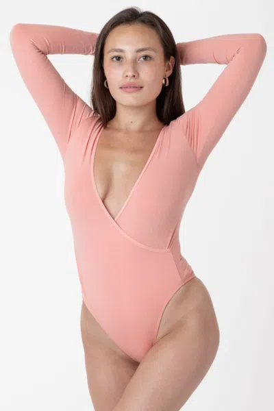 Los Angeles Apparel B128cf - Long Sleeve Crossfront Bodysuit In Peach Beach