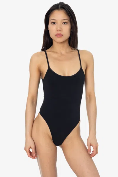 Los Angeles Apparel B301gd - Garment Dye Spaghetti Thong Bodysuit In Black