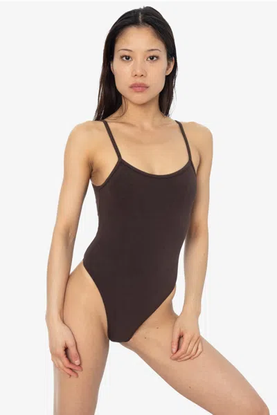Los Angeles Apparel B301gd - Garment Dye Spaghetti Thong Bodysuit In Chocolate