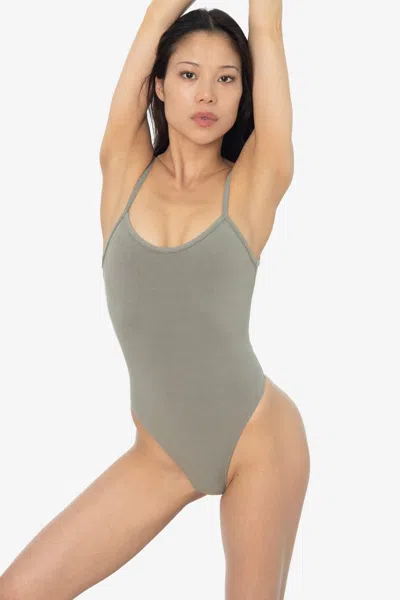 Los Angeles Apparel B301gd - Garment Dye Spaghetti Thong Bodysuit In Silver Mist