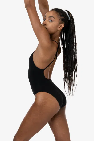Los Angeles Apparel B308gd - Garment Dye Spaghetti Ruched Front Crossback Bodysuit In Black