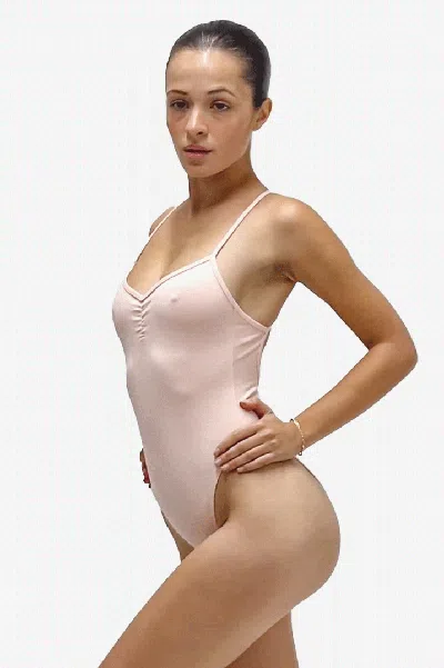 Los Angeles Apparel B308gd - Garment Dye Spaghetti Ruched Front Crossback Bodysuit In Pink