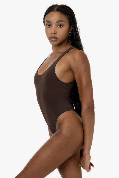 Los Angeles Apparel B310gd - Garment Dye Tank Thong Bodysuit In Chocolate