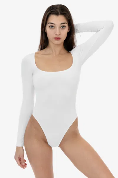 Los Angeles Apparel B357gd - Garment Dye Long Sleeve Squareneck Thong Bodysuit In White