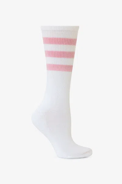 Los Angeles Apparel Calfsock - Unisex 3-stripe Calf Sock In White