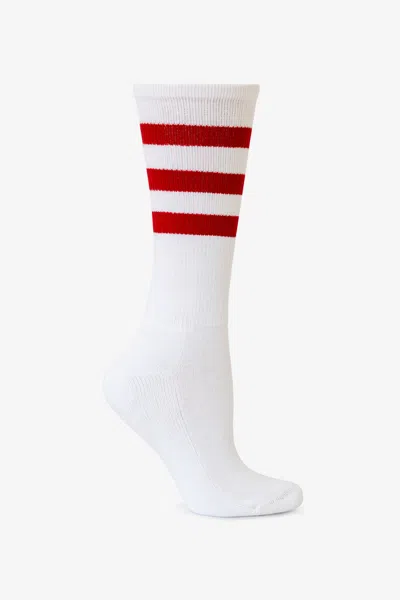 Los Angeles Apparel Calfsock - Unisex 3-stripe Calf Sock In White