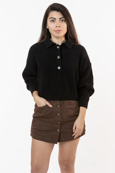 Los Angeles Apparel Fm30gd - Fisherman Cropped Polo Pullover In Black
