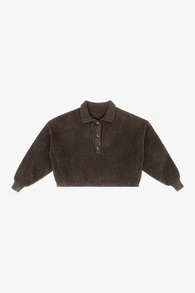 Los Angeles Apparel Fm30gd - Fisherman Cropped Polo Pullover In Brown