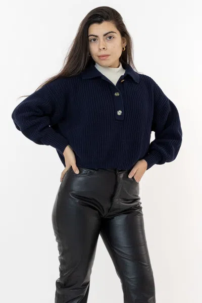 Los Angeles Apparel Fm30gd - Fisherman Cropped Polo Pullover In Blue