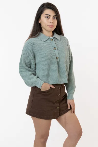 Los Angeles Apparel Fm30gd - Fisherman Cropped Polo Pullover In Green