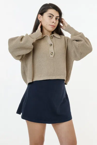 Los Angeles Apparel Fm30gd - Fisherman Cropped Polo Pullover In Neutral