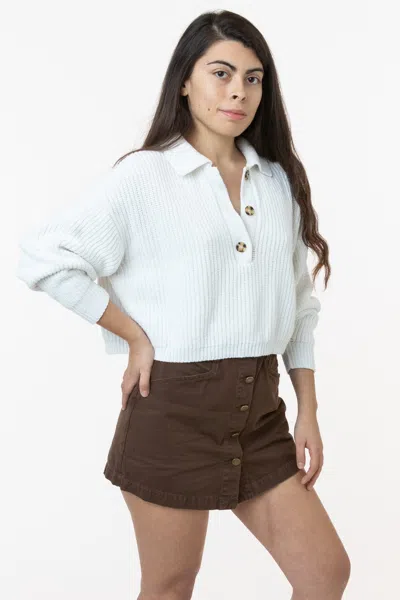 Los Angeles Apparel Fm30gd - Fisherman Cropped Polo Pullover In White