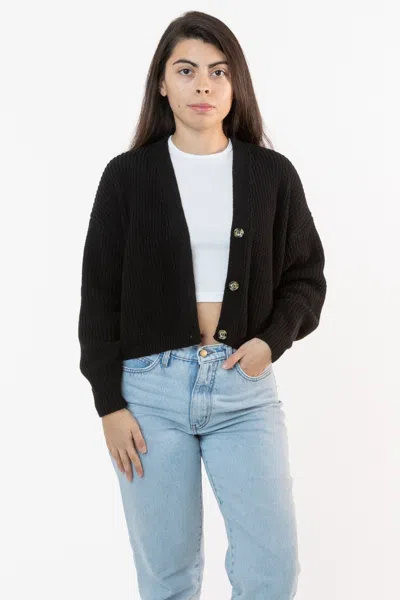 Los Angeles Apparel Fm35gd - Fisherman Cropped Cardigan In Black