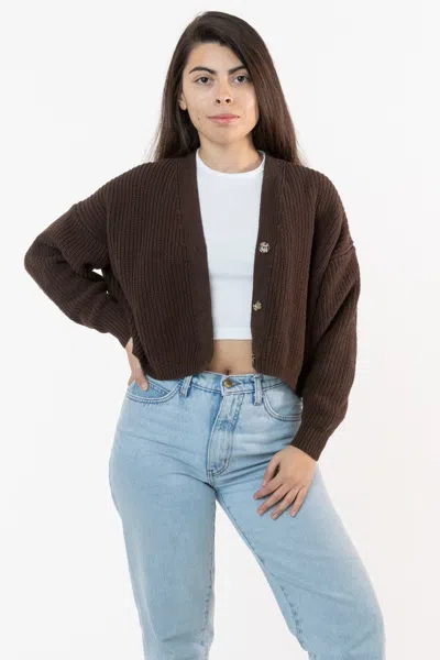 Los Angeles Apparel Fm35gd - Fisherman Cropped Cardigan In Brown