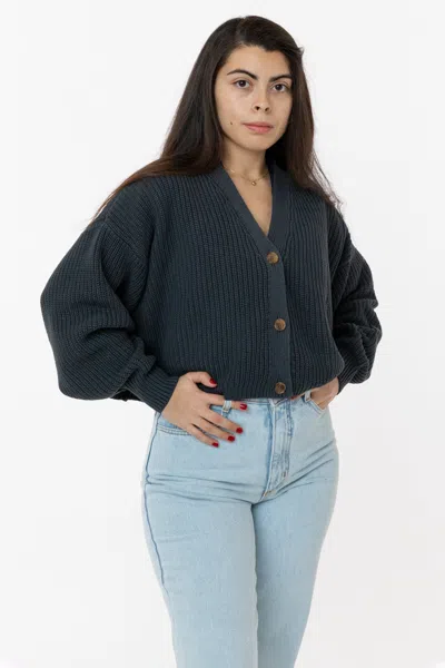 Los Angeles Apparel Fm35gd - Fisherman Cropped Cardigan In Blue