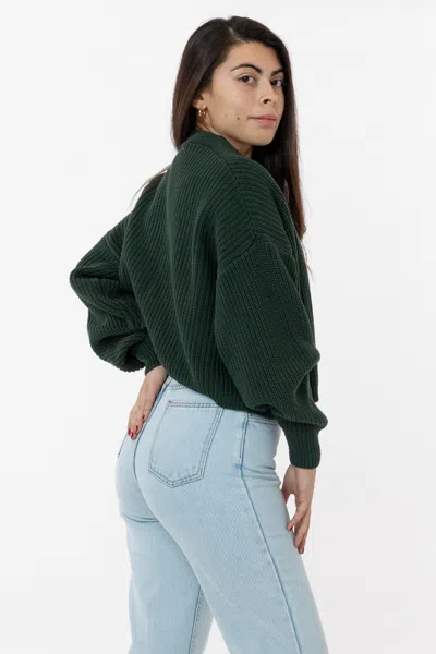 Los Angeles Apparel Fm35gd - Fisherman Cropped Cardigan In Green
