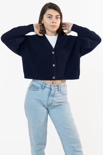 Los Angeles Apparel Fm35gd - Fisherman Cropped Cardigan In Blue