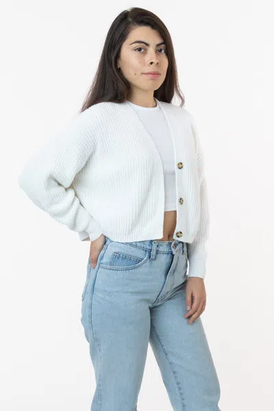 Los Angeles Apparel Fm35gd - Fisherman Cropped Cardigan In White