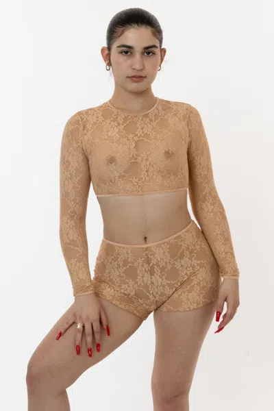 Los Angeles Apparel Fns030 - Floral Lace Girly Lounge Short In Neutral