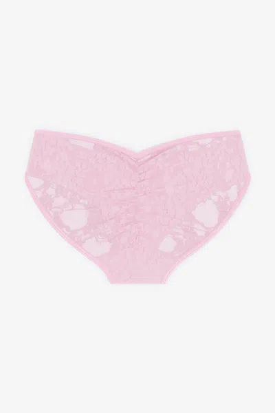 Los Angeles Apparel Fns08 - Floral Lace Ruched Back Bikini Panty In Pink