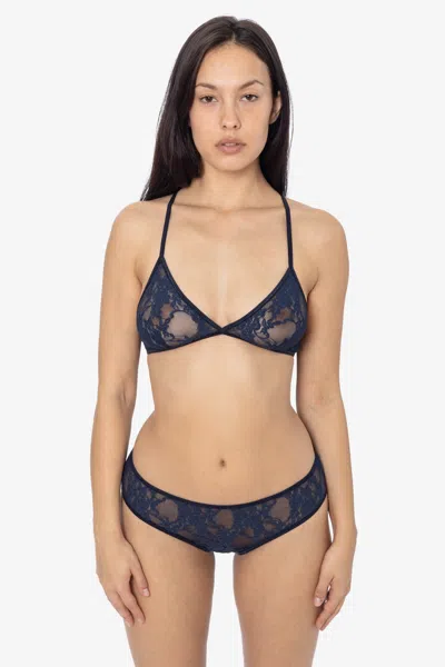Los Angeles Apparel Fns08 - Floral Lace Ruched Back Bikini Panty In Blue