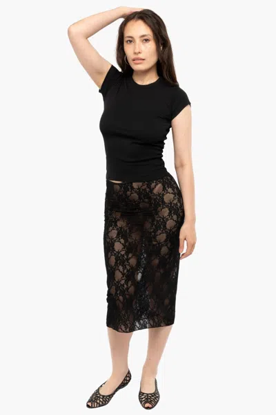 Los Angeles Apparel Fns301 - Floral Lace Pencil Skirt In Black