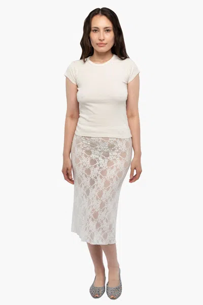 Los Angeles Apparel Fns301 - Floral Lace Pencil Skirt In Neutral
