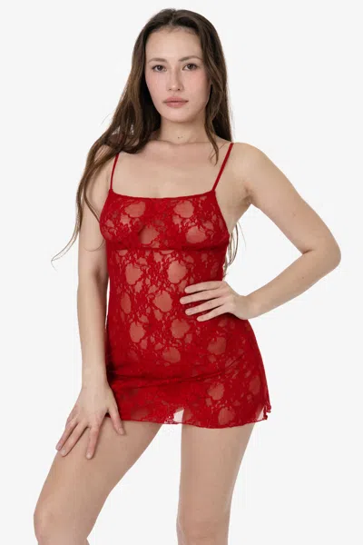 Los Angeles Apparel Fns338 - Floral Lace Ruched Chemise In Red