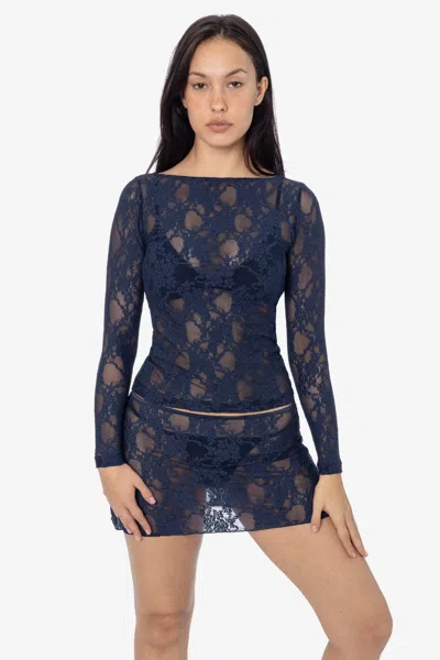 Los Angeles Apparel Fns384 - Floral Lace Micro Mini Slip Skirt In Blue