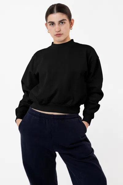 Los Angeles Apparel Hf06 - Heavy Fleece Cropped Mock Neck Pullover (garment Dye) In Black