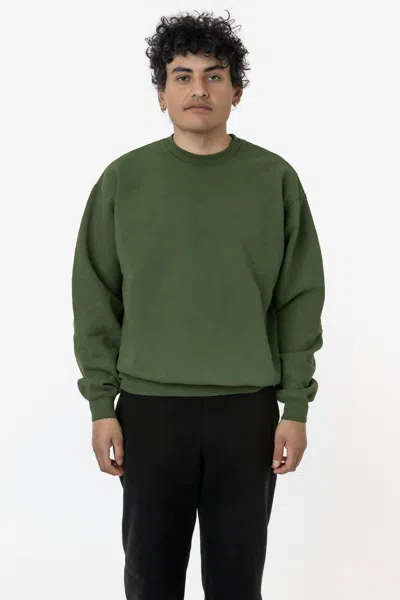 Los Angeles Apparel Hf07 - Heavy Fleece Crewneck Sweatshirt (garment Dye) In Green