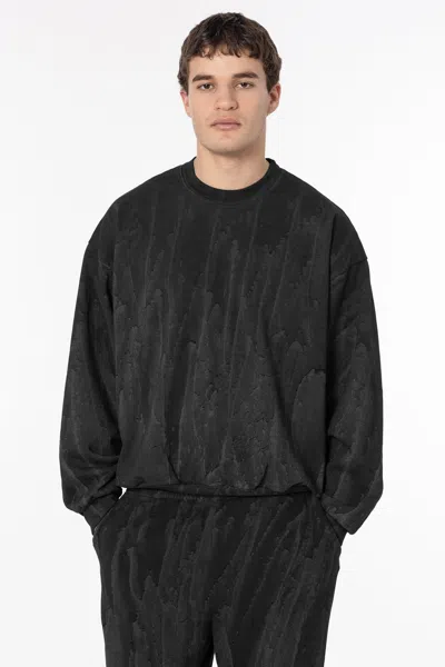 Los Angeles Apparel Hf07 - Heavy Fleece Crewneck Sweatshirt (garment Dye) - Drip Dye In Black