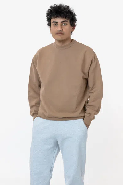 Los Angeles Apparel Hf07 - Heavy Fleece Crewneck Sweatshirt (garment Dye) In Brown