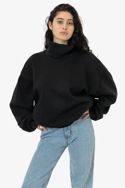 Los Angeles Apparel Hf-313 - Heavy Fleece Oversized Turtleneck Sweater With Contrast Rib In Forest Green/black