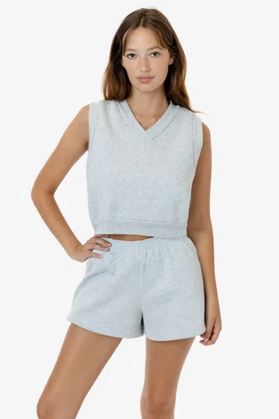 Los Angeles Apparel Hf-357 - Heavy Fleece Cropped V-neck Vest (piece Dye) In Ash
