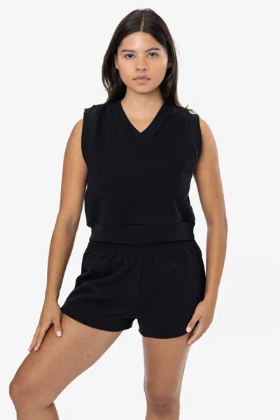 Los Angeles Apparel Hf-357 - Heavy Fleece Cropped V-neck Vest (piece Dye) In Black