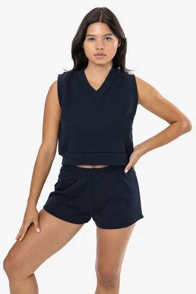 Los Angeles Apparel Hf-357 - Heavy Fleece Cropped V-neck Vest (piece Dye) In Navy