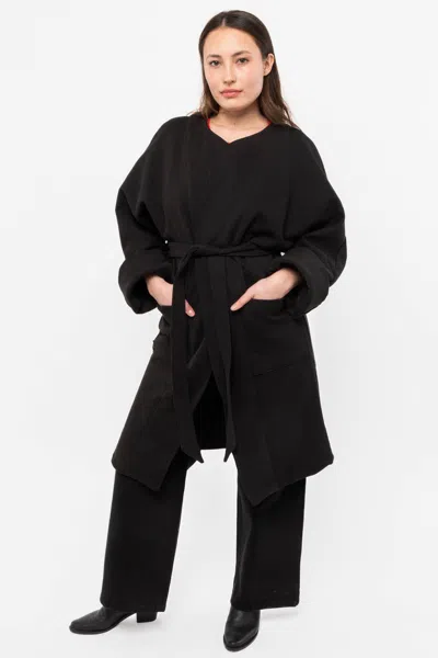 Los Angeles Apparel Hf50gd - Heavy Fleece Wrap Coat In Black