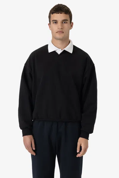 Los Angeles Apparel Hf-56wide - Heavy Fleece V-neck Wide Fit Sweatshirt In Black