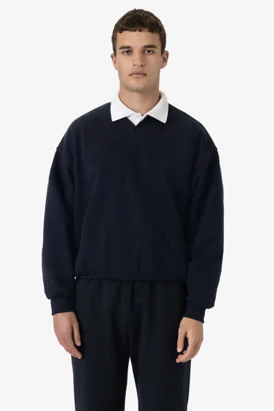 Los Angeles Apparel Hf-56wide - Heavy Fleece V-neck Wide Fit Sweatshirt In Blue